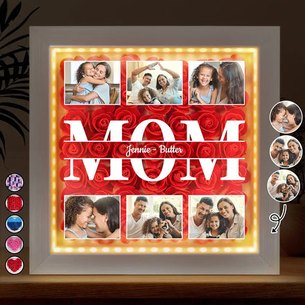 Custom Photo Mom We Love You - Personalized LED Light Flower Shadow Box