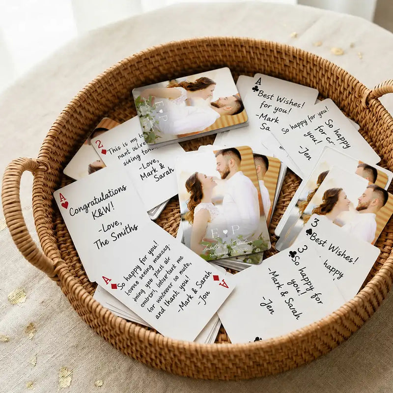 Custom Photo,Romantic,Gift For Couples,Wedding,Upload Full Photo,Monogram - Custom Photo Monogram Wedding Engagement Signing Book - Personalized Playing Cards
