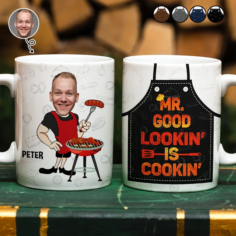 Gift For Father, Gift For Grandpa, Grilling, Funny, Custom Photo - Custom Photo Mr. Good Looking Is Cooking Grilling Apron - Personalized White Edge-to-Edge Mug