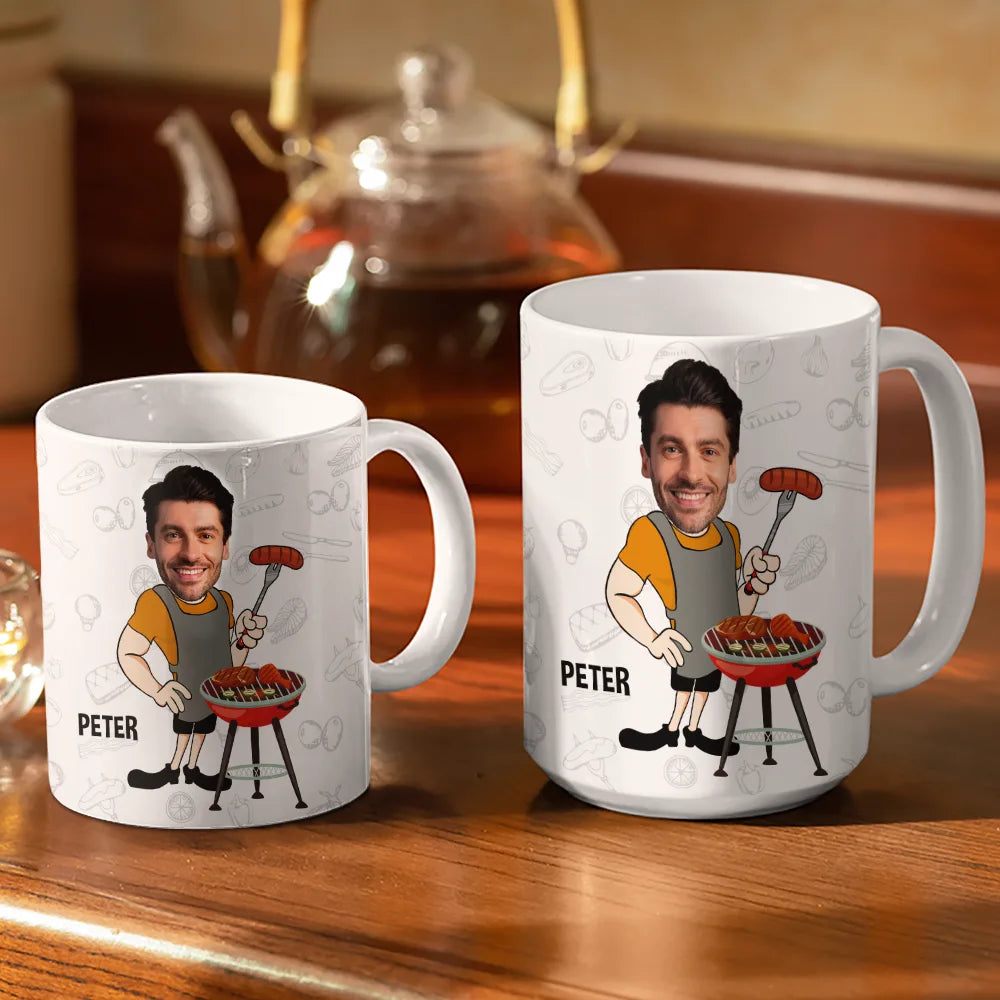 Gift For Father, Gift For Grandpa, Grilling, Funny, Custom Photo - Custom Photo Mr. Good Looking Is Cooking Grilling Apron - Personalized White Edge-to-Edge Mug