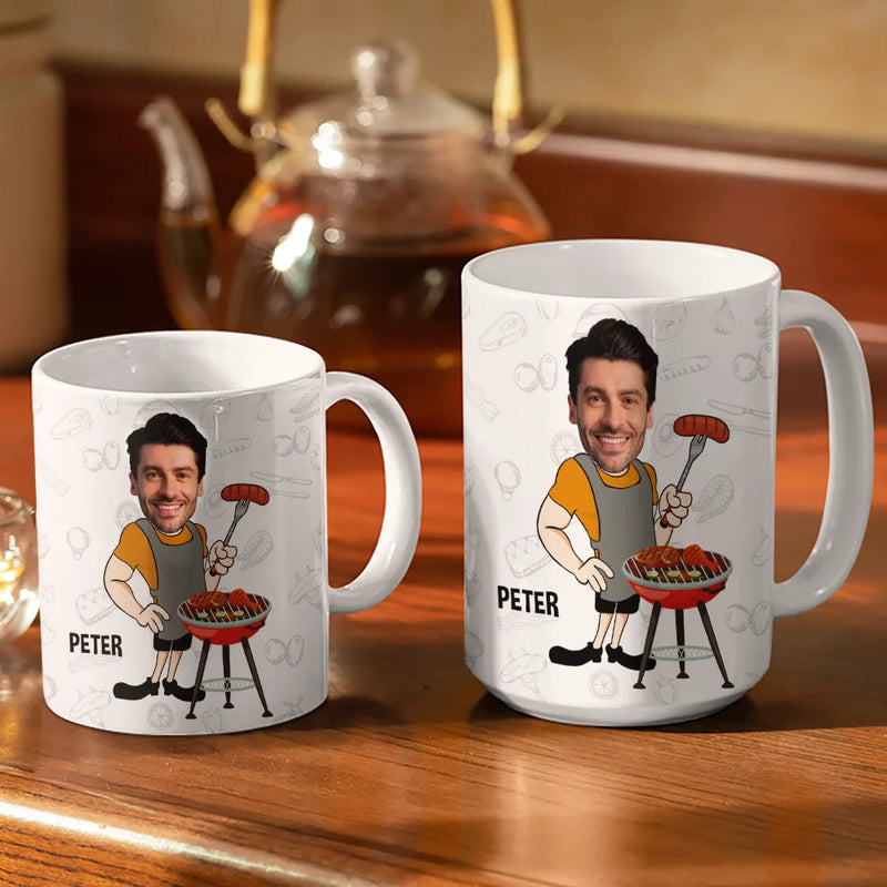 Gift For Father, Gift For Grandpa, Grilling, Funny, Custom Photo - Custom Photo Mr. Good Looking Is Cooking Grilling Apron - Personalized White Edge-to-Edge Mug