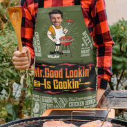 Gift For Father, Gift For Grandpa, Grilling, Funny, Custom Photo - Custom Photo Mr. Good Looking Is Cooking Meat Smocking Grilling - Personalized Apron