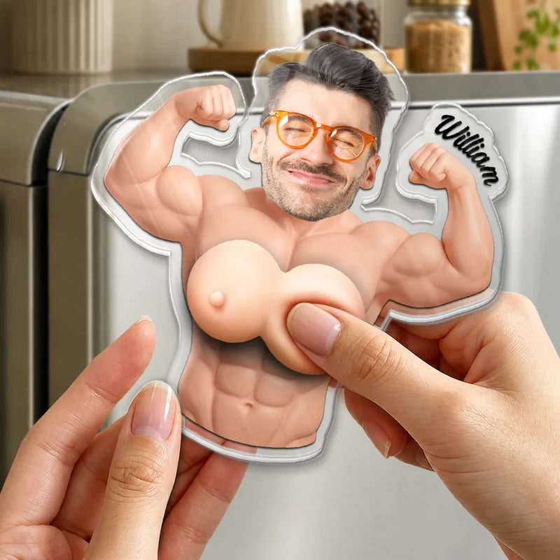 Custom Photo,Gift For Men,Gift For Yourself,Humorous,Cut-Face Photo - Custom Photo Never Skip Chest Day - Personalized Squishy Acrylic Fridge Magnet