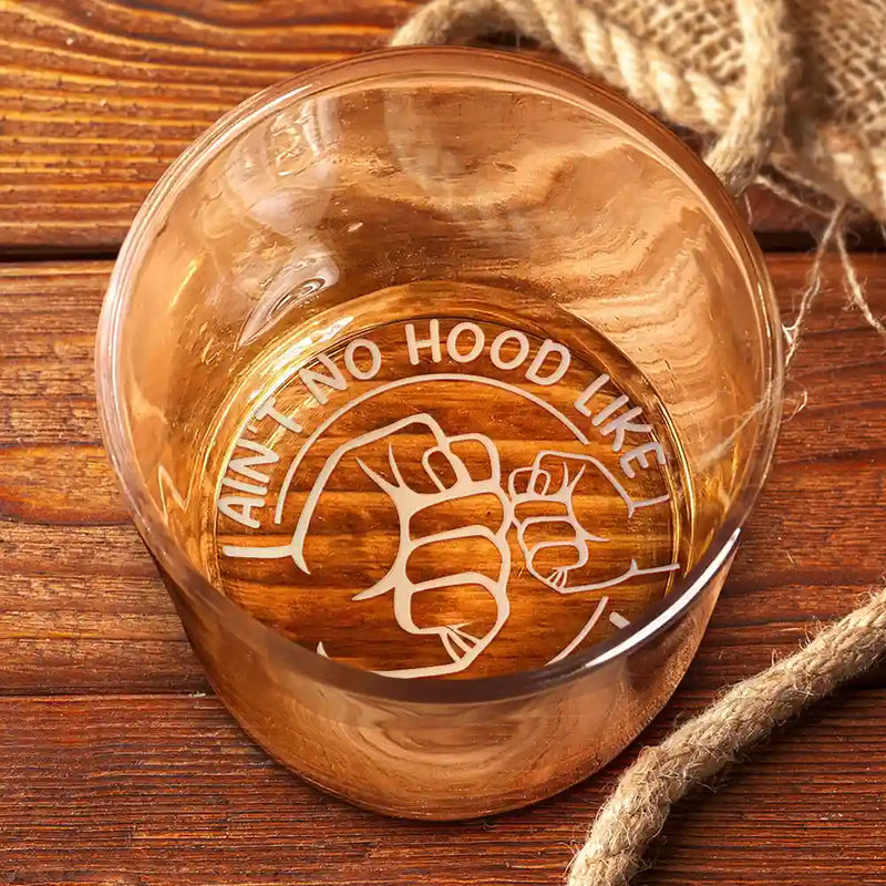 Gift For Father,Gift For Grandpa - Custom Photo No Hood Like Fatherhood - Personalized Engraved Whiskey Glass