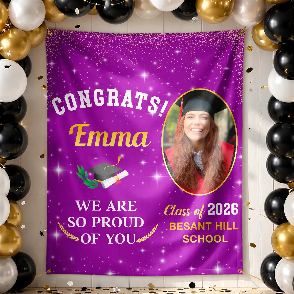 Happy,Graduation,Family,Custom Photo,Gift For Daughter,Gift For Grandkids,Photo,Proud - Custom Photo Nothing Can Stop Her Graduation - Personalized Backdrop