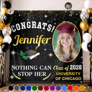 Happy,Graduation,Family,Custom Photo,Gift For Daughter,Gift For Grandkids,Photo,Proud - Custom Photo Nothing Can Stop Her Graduation - Personalized Backdrop