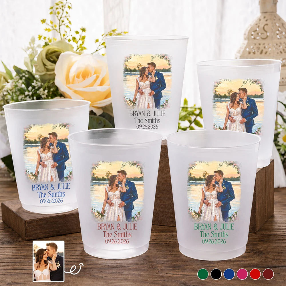 Custom Photo Oil Painting Couples Wedding Engaged Bachelor Party - Personalized Frosted Cups