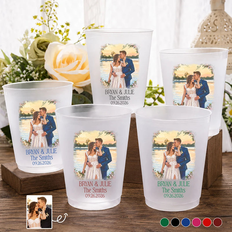 Art Design,Married Couple,Romantic,Gift For Couples,Photo - Oil Painting - Custom Photo Oil Painting Couples Wedding Engaged Bachelor Party - Personalized Frosted Cups