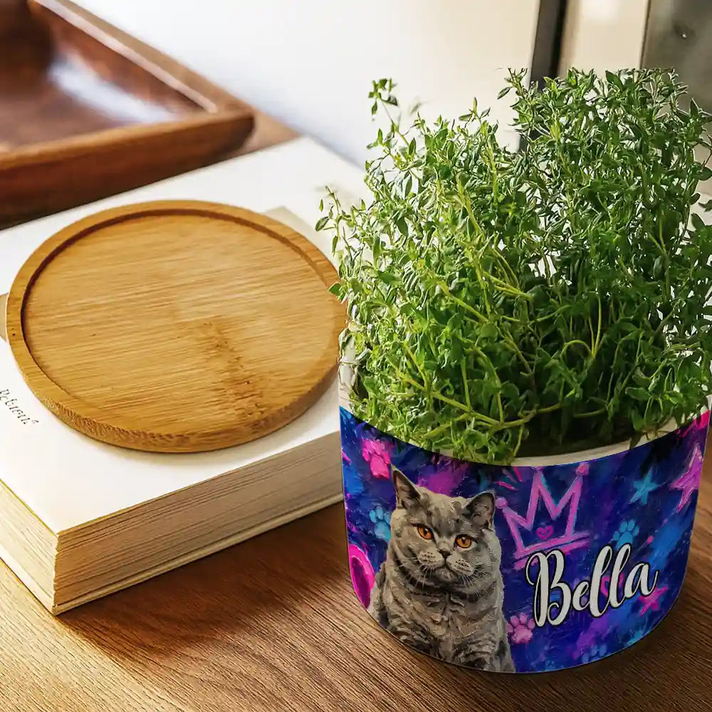 Art Design,Playful,Pet Lovers,Photo - Oil Painting - Custom Photo Oil Painting Pet Dog Cat Portrait With Graffiti Style - Personalized Ceramic Plant Pot