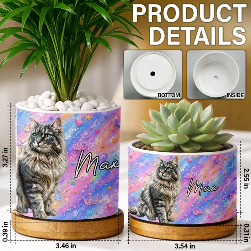 Art Design,Playful,Pet Lovers,Photo - Oil Painting - Custom Photo Oil Painting Pet Dog Cat Portrait With Graffiti Style - Personalized Ceramic Plant Pot