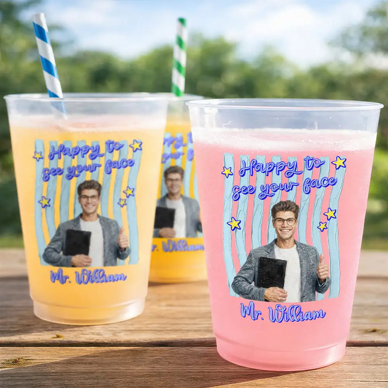 Adorable,Art Design,Teacher,Back To School,Photo - Oil Painting - Custom Photo Oil Painting Teacher Portrait Happy To See Your Face - Personalized Frosted Cups