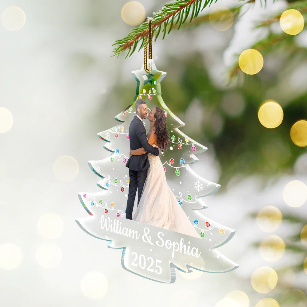 Custom Photo,Pet Lovers,Dog Lovers,Cat Lovers,Family,Gift For Couples,Happy,Christmas - Custom Photo On Christmas Tree - Personalized Custom Shaped Acrylic Ornament