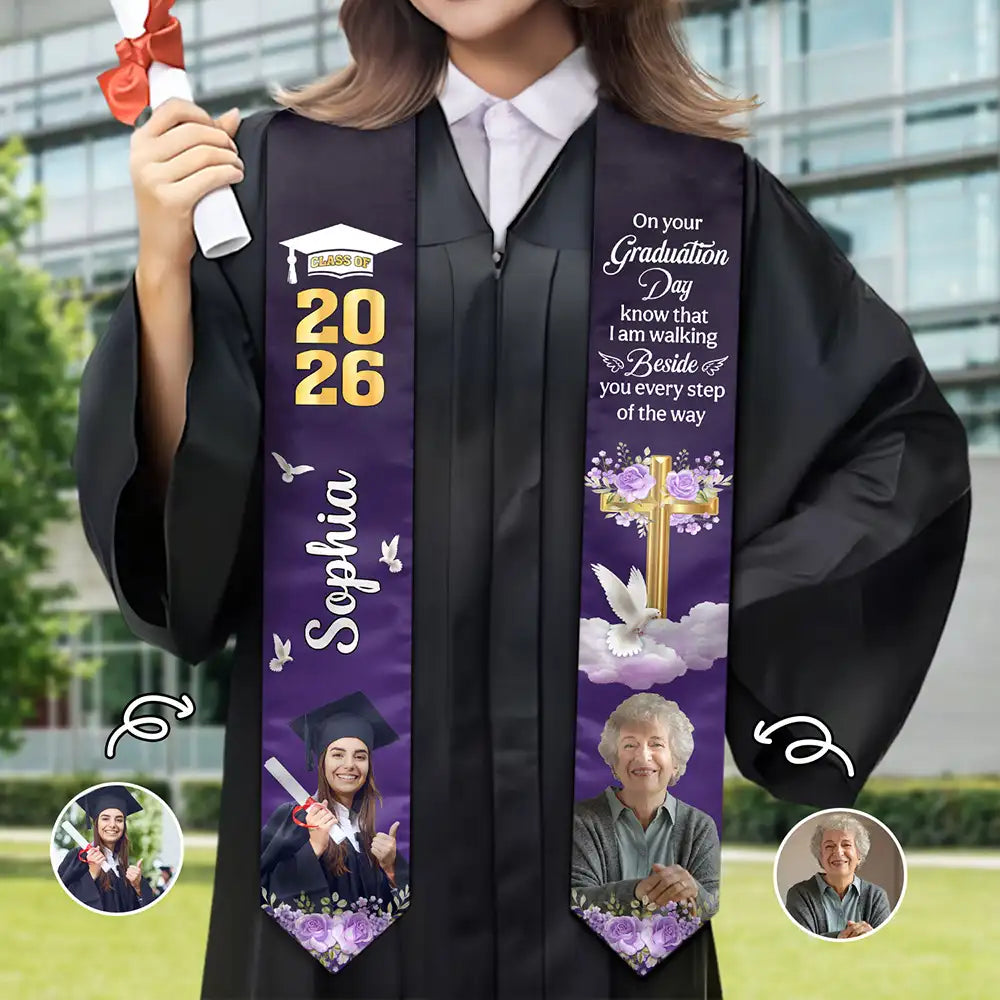 Graduation,Memorial,Family,Sad - Custom Photo On Your Graduation Day Memorial - Personalized Stoles