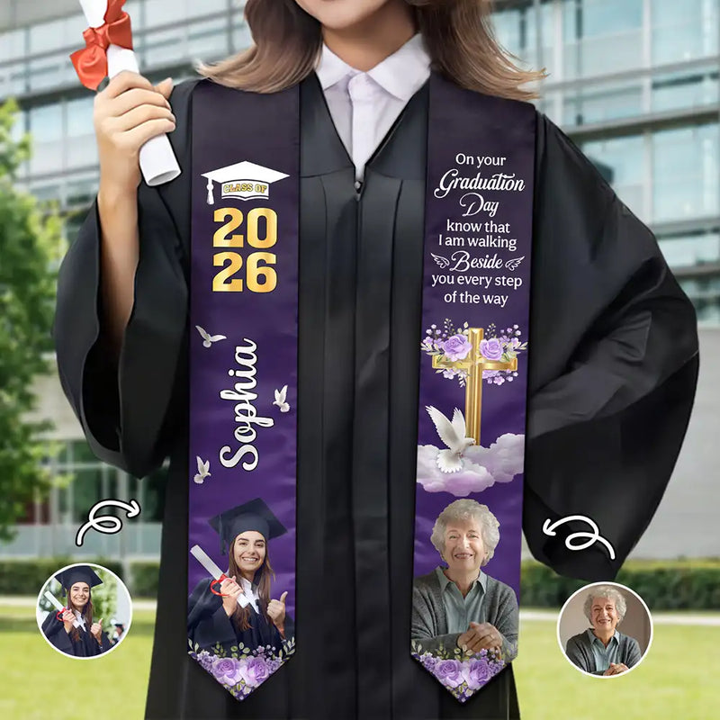 Graduation,Memorial,Family,Sad - Custom Photo On Your Graduation Day Memorial - Personalized Stoles