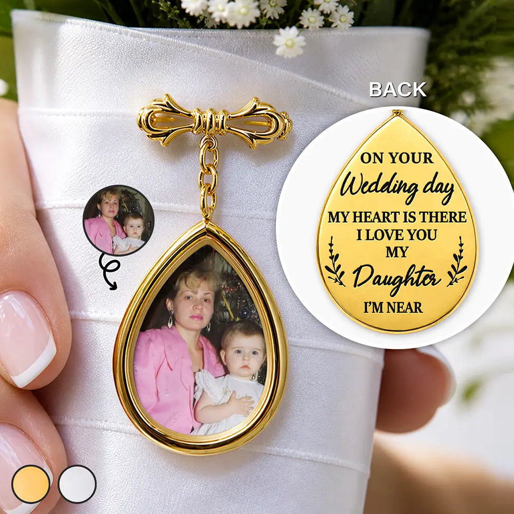 Custom Photo On Your Wedding Day My Heart Is There - Personalized Teardrop Pin