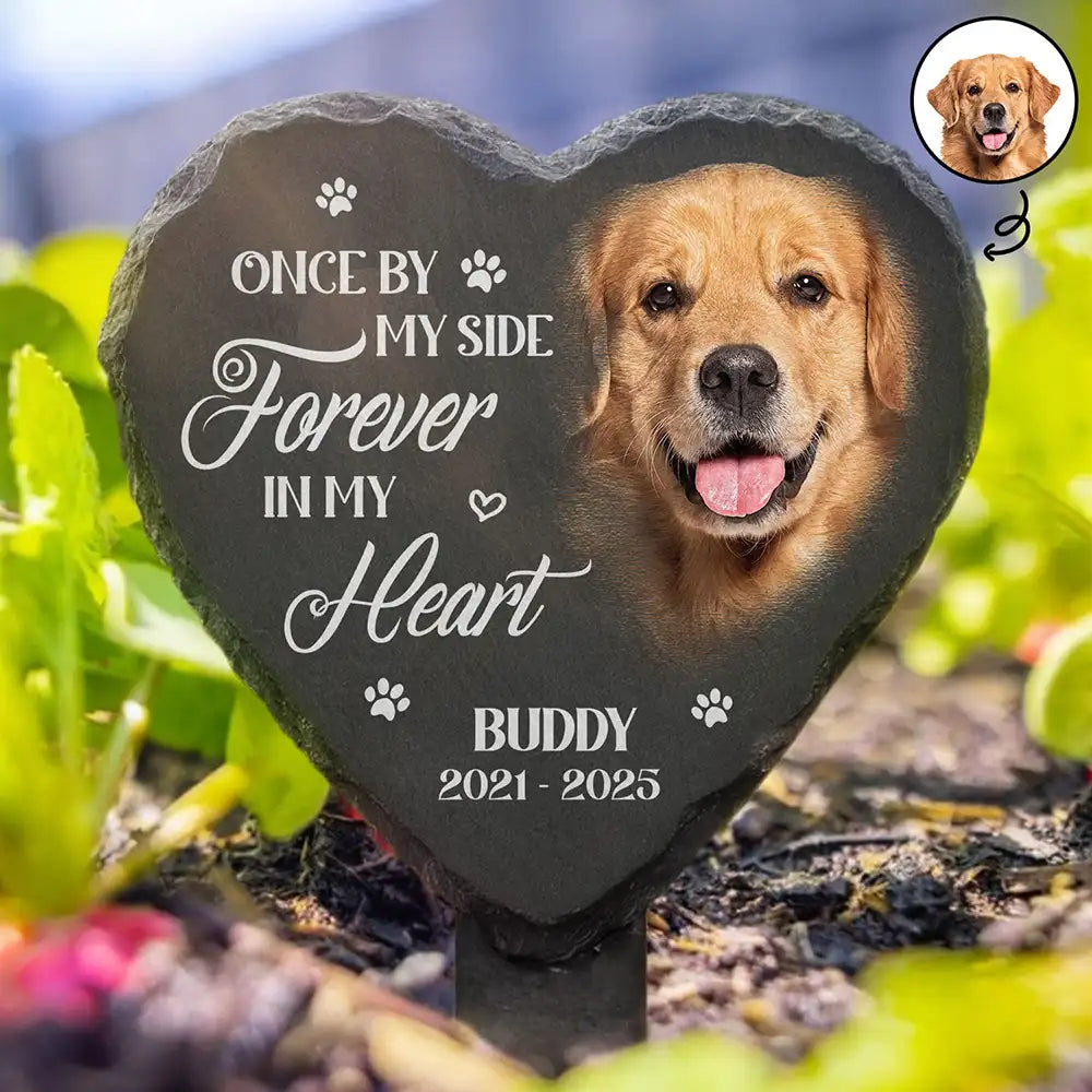Custom Photo Once By My Side Forever In My Heart - Personalized Heart Slate Garden Stake