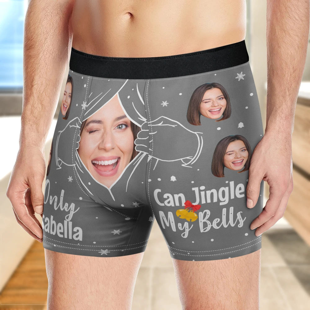 Custom Photo,Gift For Couples,Gift For Husband,Gift For Boyfriend,Funny - Custom Photo Only You Can Jingle My Bell - Personalized Men's Boxer Briefs