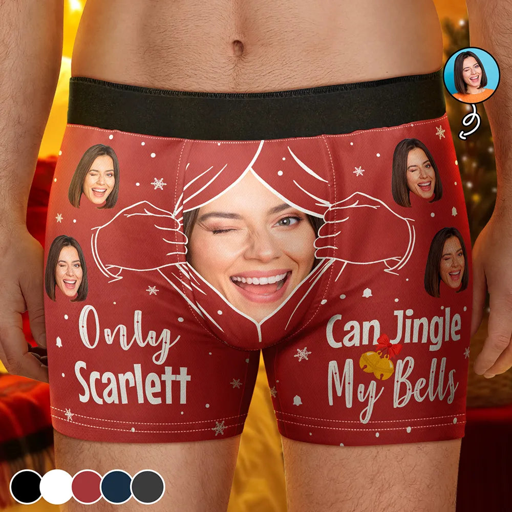Custom Photo,Gift For Couples,Gift For Husband,Gift For Boyfriend,Funny - Custom Photo Only You Can Jingle My Bell - Personalized Men's Boxer Briefs
