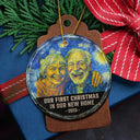 Old Couples, Gift For Couples, Gift For Husband, Gift For Wife, Gift For Boyfriend, Gift For Girlfriend, Love, Christmas - Custom Photo Our First Christmas Married - Personalized Circle Glass Ornament