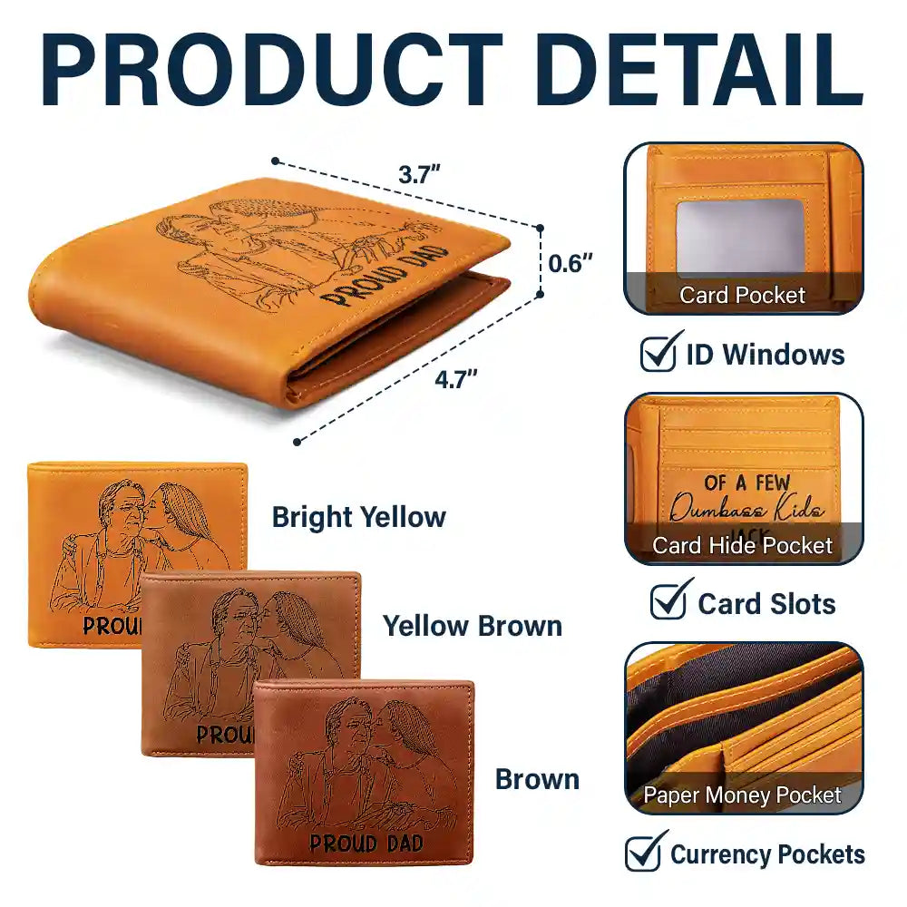 Gift For Father,Custom Photo,Funny - Custom Photo Outline Sketch Dad Great Job We Are Awesome Thank You - Personalized Engraved Leather Wallet