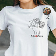 Custom Photo, Gift For Mother, Gift For Father, Family, Happy - Custom Photo Outline Sketch Family Portrait Since - Personalized T Shirt