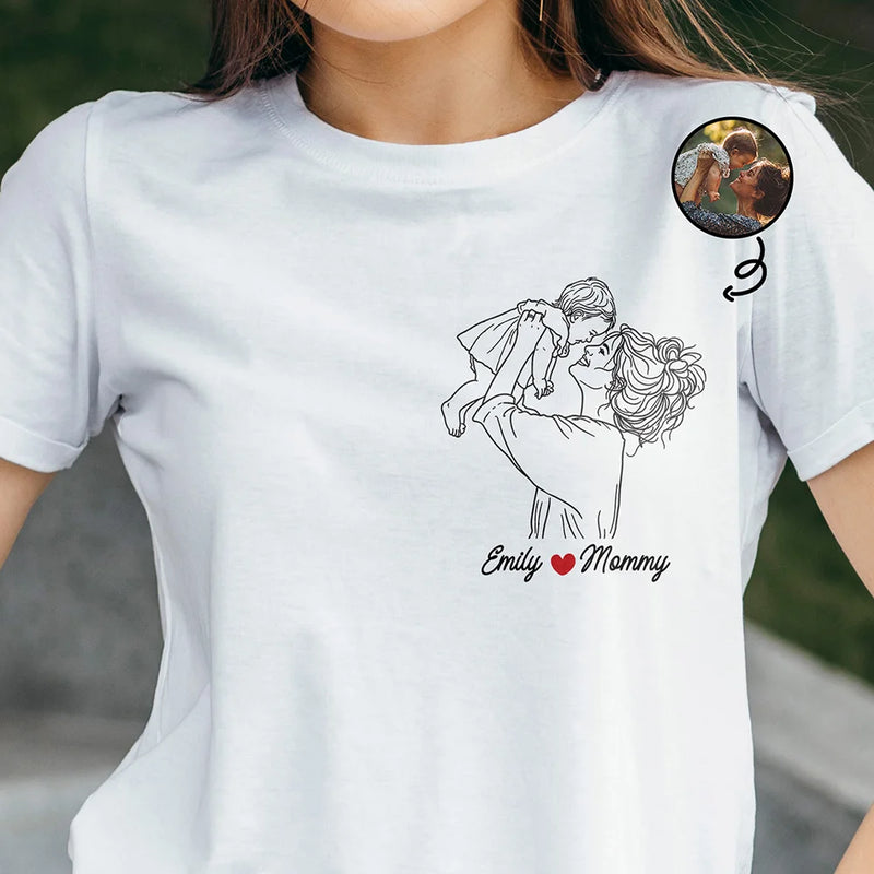 Custom Photo, Gift For Mother, Gift For Father, Family, Happy - Custom Photo Outline Sketch Family Portrait Since - Personalized T Shirt