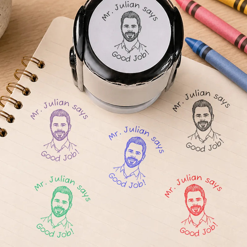 Art Design,Teacher,Inspirational,Back To School,Photo - Outline Sketch - Custom Photo Outline Sketch Teacher Says Good Job - Personalized Stamp