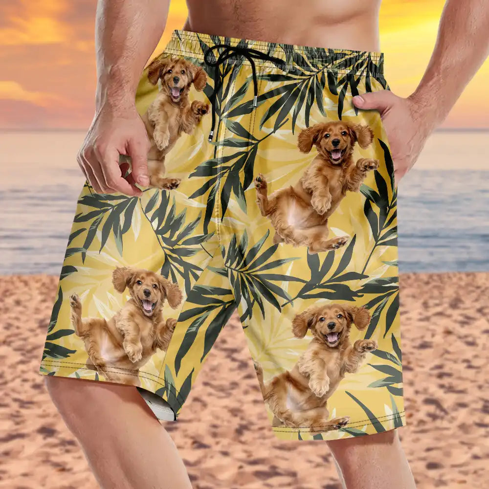 Pet Lovers, Family, Summer - Custom Photo Palm Leaf Vacation Vibe - Personalized Unisex Beach Shorts