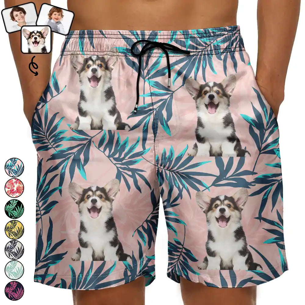 Custom Photo Palm Leaf Vacation Vibe - Personalized Unisex Beach Shorts