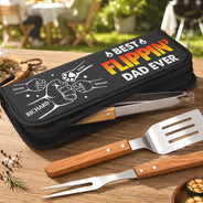 Gift For Father,Gift For Grandpa,Grandpa's Hobby,Dad's Hobby,Grilling,Non-Eng,Icon,Proud - Best Flippin Dad Ever - Personalized BBQ Tool Set With Storage Bag