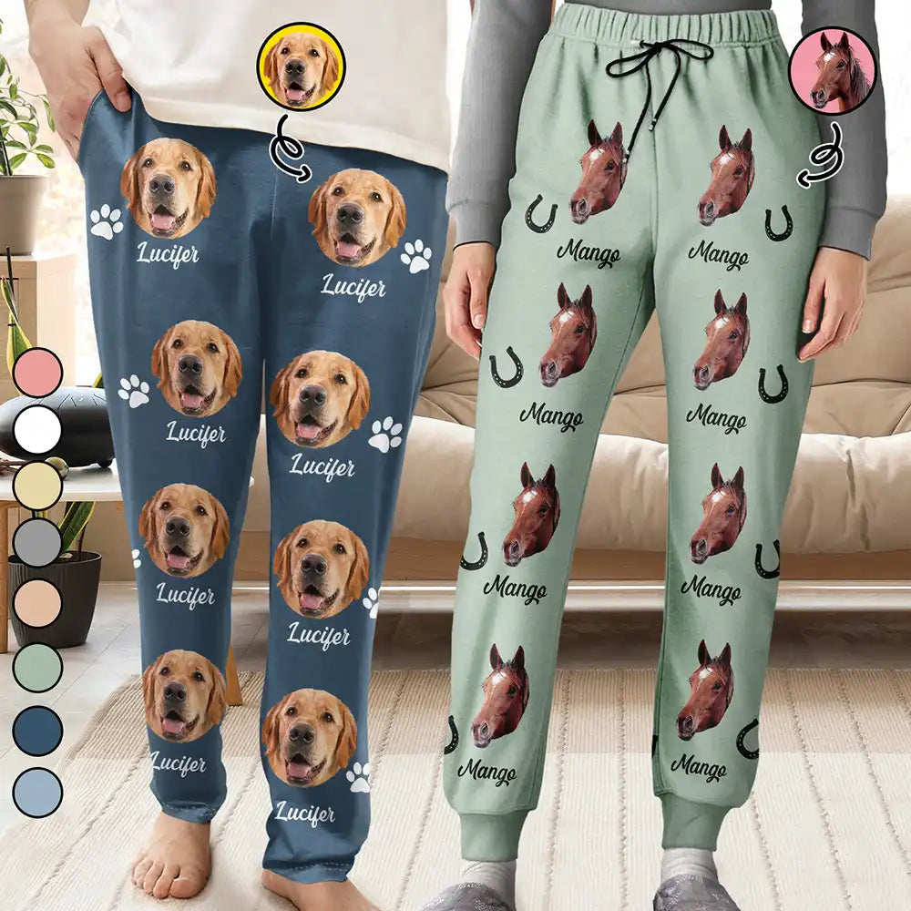 Custom Photo Paw Print Horseshoe Carrot Pattern Cute Pet Photo - Personalized Pajama Pants