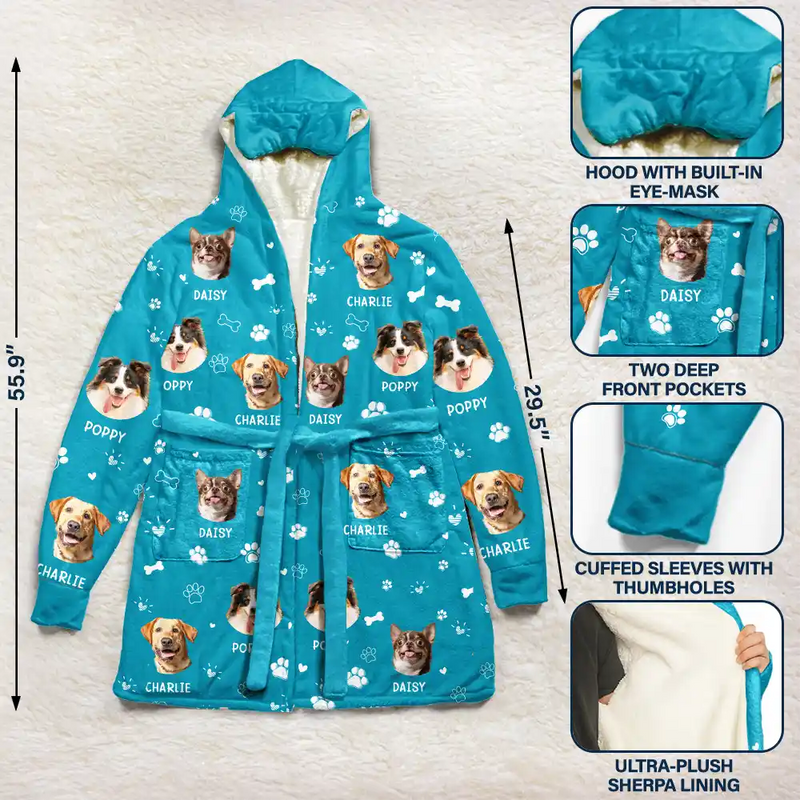 Pet Lovers, Custom Photo - Custom Photo Paw Prints In My Heart Pet Mom Dad Dog Cat Lover - Personalized Hooded Robe