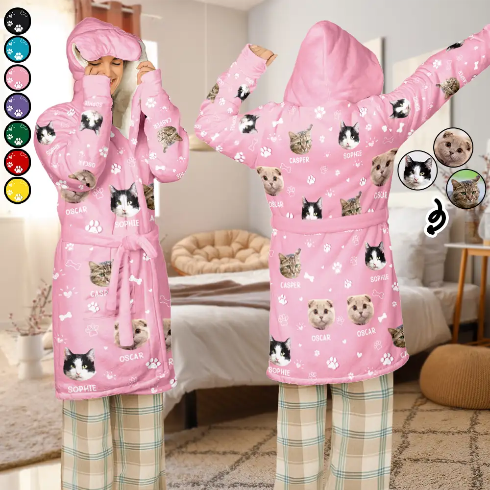 Pet Lovers, Custom Photo - Custom Photo Paw Prints In My Heart Pet Mom Dad Dog Cat Lover - Personalized Hooded Robe