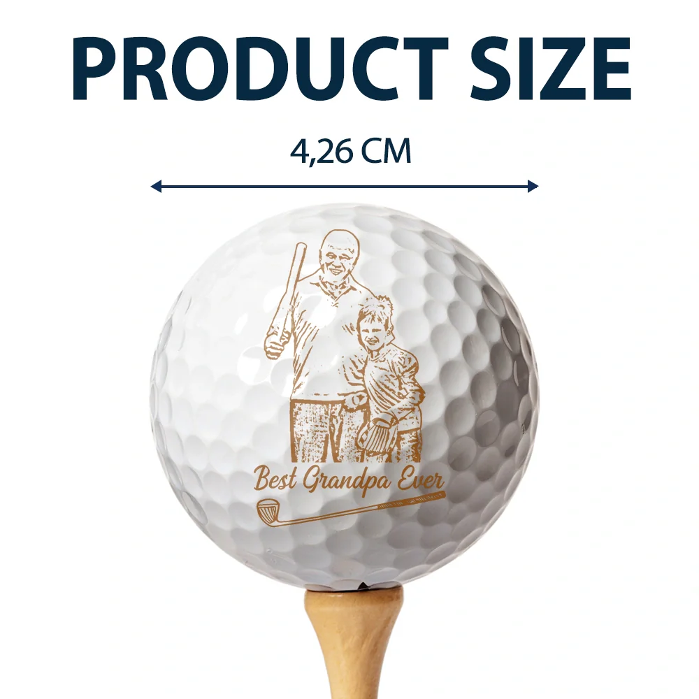 Gift For Father, Sport Dad, Golf, Custom Photo, Happy - Custom Photo Pencil Drawing Best Dad By Par - Personalized Golf Ball