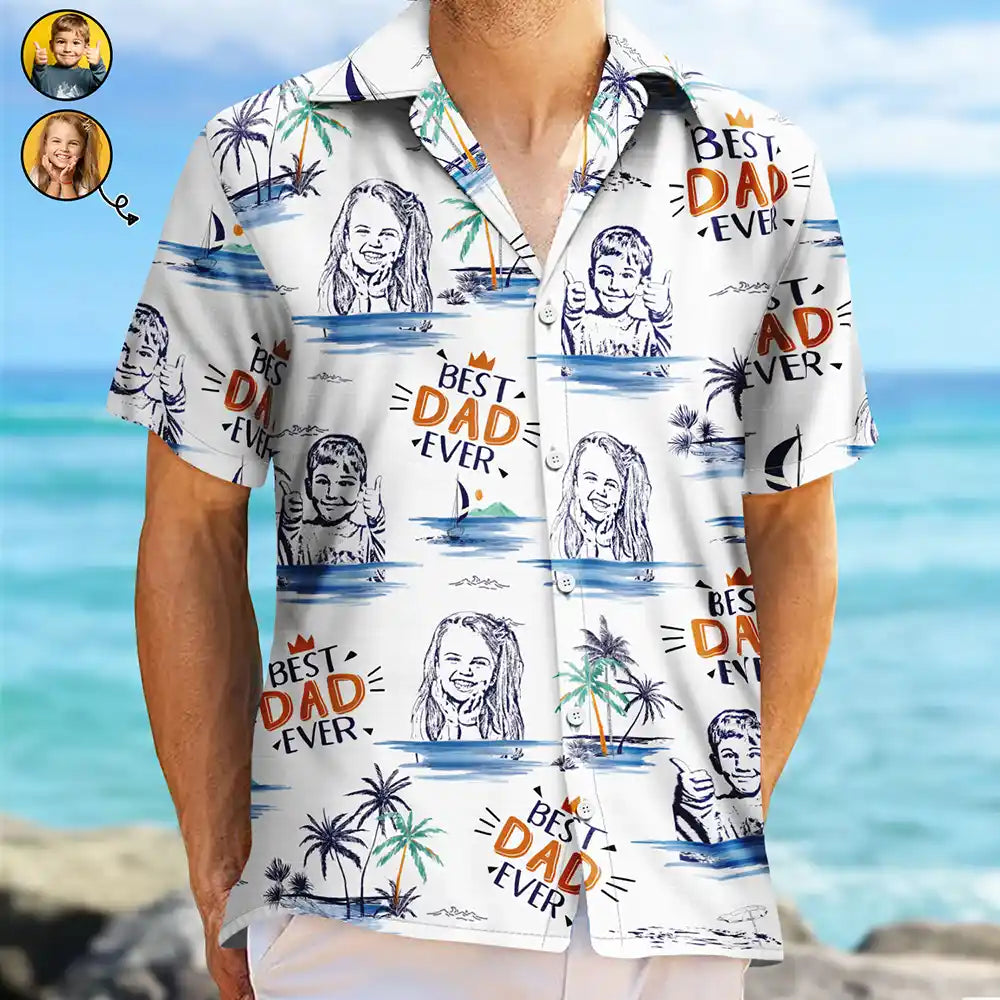 Custom Photo Pencil Drawing Best Dad Grandpa Ever - Personalized Hawaiian Shirt
