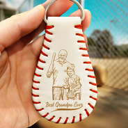 Gift For Father,Sport Dad,Baseball - Custom Photo Pencil Drawing Engraved Best Dad Grandpa Ever - Personalized Leather Baseball Keychain