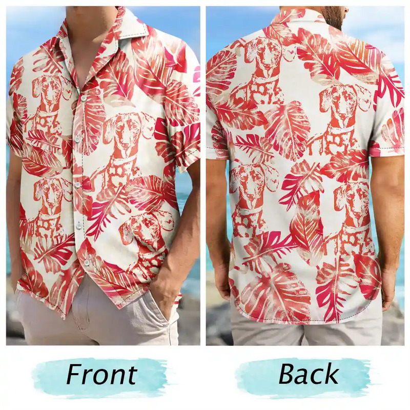 Pet Lovers,Family,Summer - Custom Photo Pencil Drawing Palm Leaf Vacation Vibe - Personalized Hawaiian Shirt