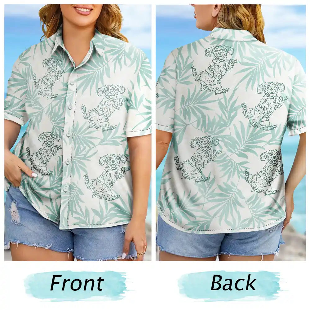 Pet Lovers,Family,Summer - Custom Photo Pencil Drawing Palm Leaf Vacation Vibe - Personalized Hawaiian Shirt