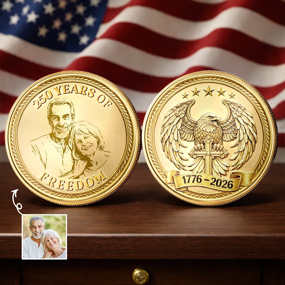 Custom Photo Pencil Sketch America 250 Years Of Freedom - Personalized Commemorative Keepsake Coin