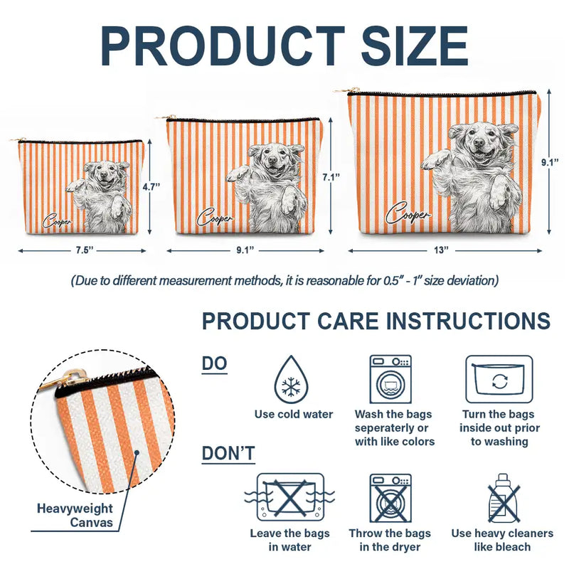 Custom Photo, Art Design, Pet Lovers, Adorable, Photo - Pencil Sketch - White BG - Custom Photo Pencil Sketch Art Besties Dog Cat - Personalized Cosmetic Bag