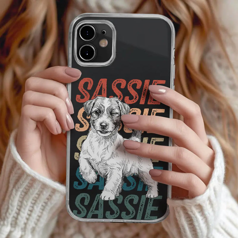 Custom Photo,Art Design,Pet Lovers,Adorable,Photo - Pencil Sketch - White BG - Custom Photo Pencil Sketch Art Dog Cat With Colorful Texts - Personalized Clear Phone Case