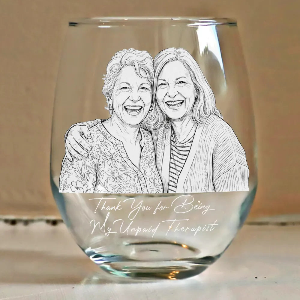 Art Design, Gift For Bestie, Humorous, Custom Photo, Photo - Pencil Sketch - White BG - Custom Photo Pencil Sketch Art Right In The Throat Besties - Personalized Stemless Wine Glass