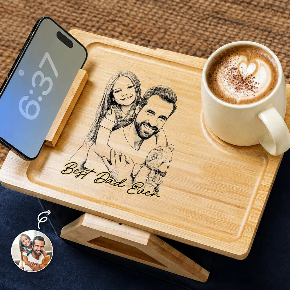 Gift For Men,Gift For Father,Gift For Grandpa,Dad - Children,Grandpa - Grandkids,Custom Photo,Non-Eng,Photo - Pencil Sketch,Adorable - Custom Photo Pencil Sketch Best Dad Grandpa Ever - Personalized Couch Arm Table