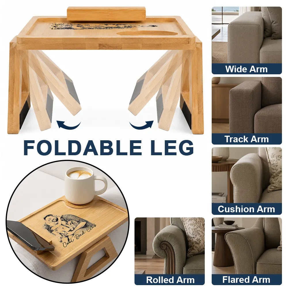 Gift For Men,Gift For Father,Gift For Grandpa,Dad - Children,Grandpa - Grandkids,Custom Photo,Non-Eng,Photo - Pencil Sketch,Adorable - Custom Photo Pencil Sketch Best Dad Grandpa Ever - Personalized Couch Arm Table