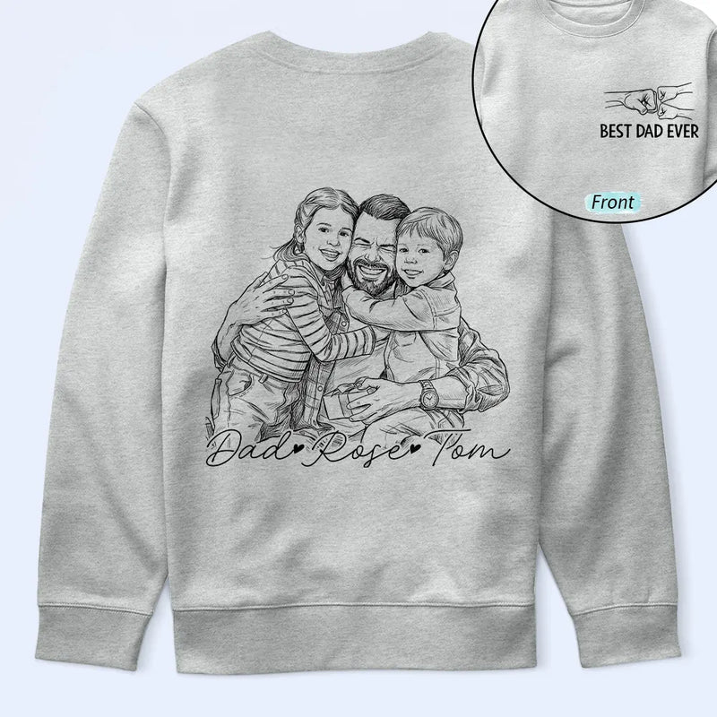 Gift For Father,Gift For Grandpa,Non-Eng,Photo - Pencil Sketch,Adorable - Custom Photo Pencil Sketch Best Dad Grandpa Ever - Personalized T Shirt