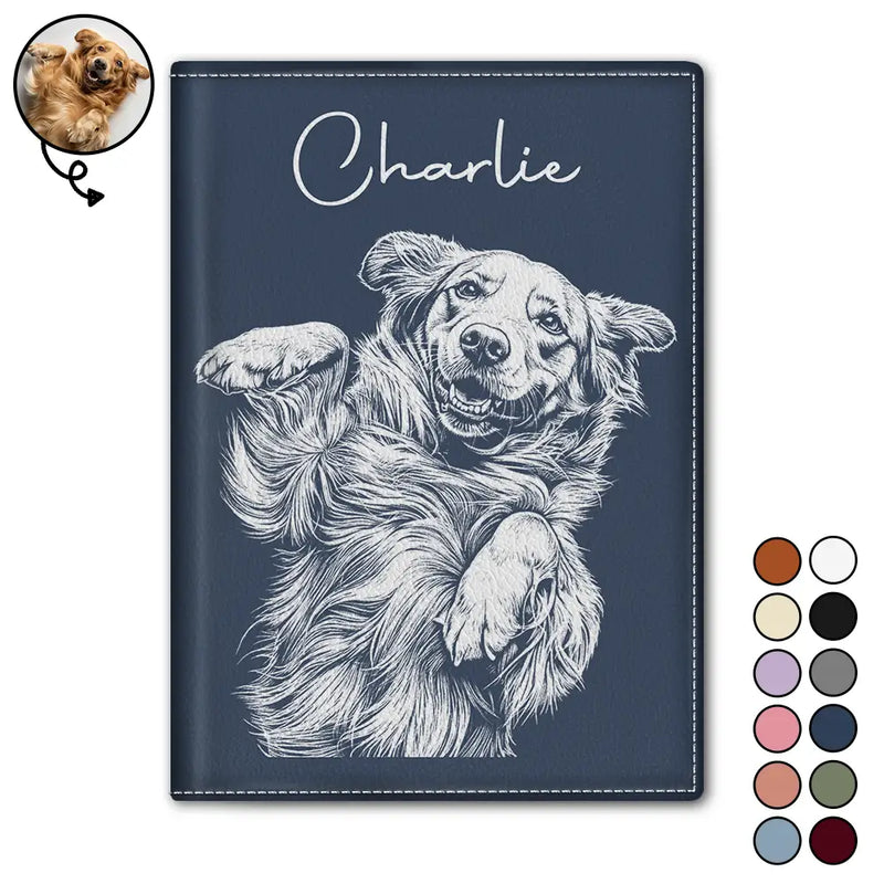 Custom Photo, Beach, Art Design, Summer, Pet Lovers, Playful, Photo - Pencil Sketch - Remove BG - Custom Photo Pencil Sketch Besties Family Pet Funny Portrait - Personalized Passport Cover, Passport Holder