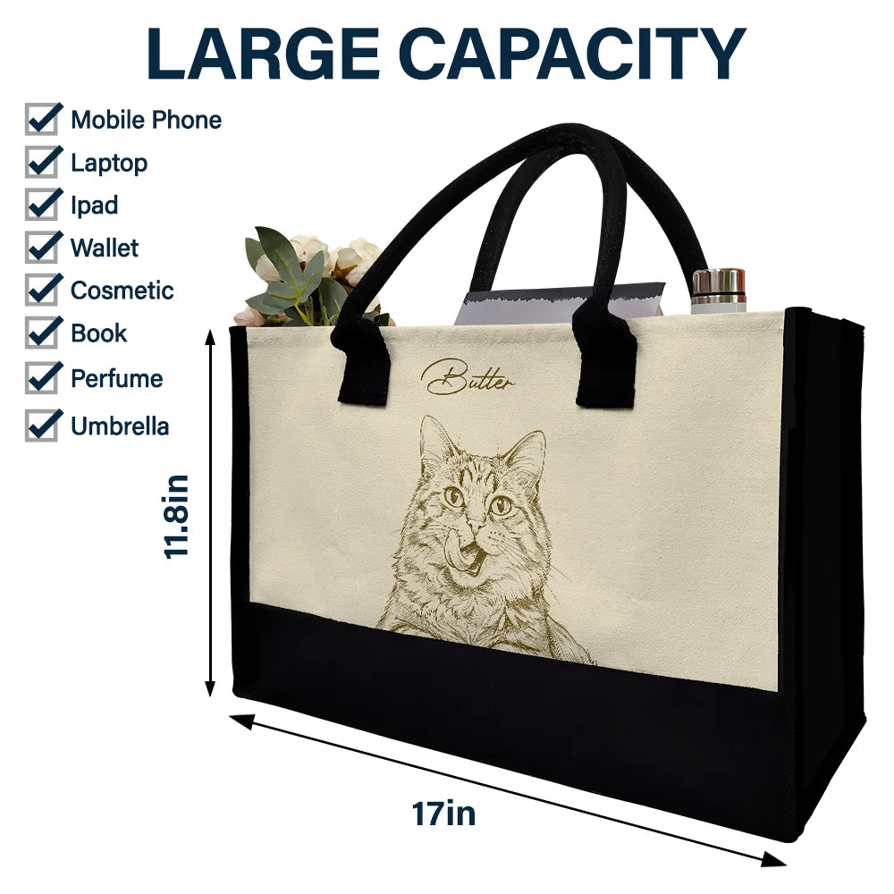 Custom Photo,Beach,Art Design,Summer,Pet Lovers,Playful,Photo - Pencil Sketch - Remove BG - Custom Photo Pencil Sketch Besties Family Pet Funny Portrait - Personalized Canvas Tote Bag
