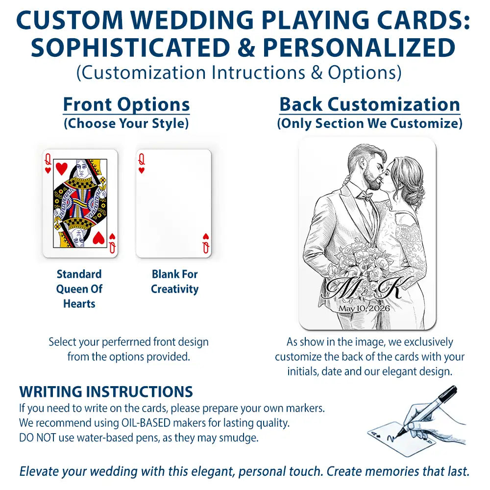 Art Design,Romantic,Gift For Couples,Wedding,Photo - Pencil Sketch - Bold,Monogram - Custom Photo Pencil Sketch Bride Groom Monogram Guest Book - Personalized Playing Cards