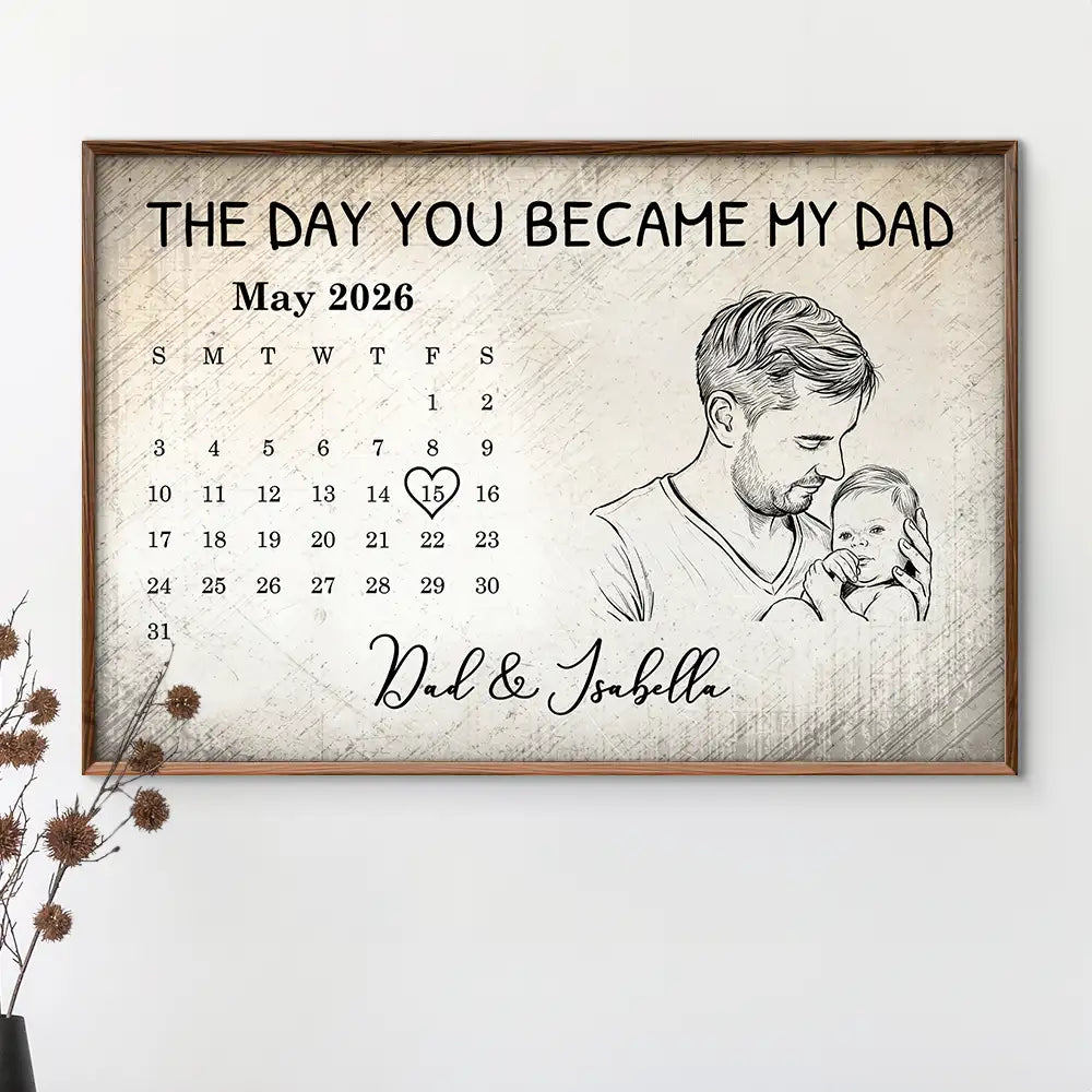 Custom Photo,New Dad,New Mom,New baby,Gift For Father,Non-Eng,Photo - Pencil Sketch,Calendar,Adorable - Custom Photo Pencil Sketch Calendar The Day You Became My Mom Dad - Personalized Poster