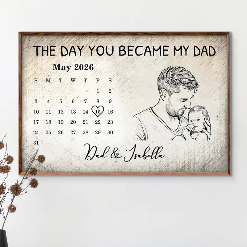 Custom Photo,New Dad,New Mom,New baby,Gift For Father,Non-Eng,Photo - Pencil Sketch,Calendar,Adorable - Custom Photo Pencil Sketch Calendar The Day You Became My Mom Dad - Personalized Poster